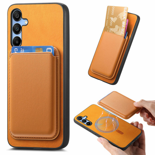 Samsung Galaxy A16 5G Retro Magsafe Card Bag PU Back Cover Phone Case - Yellow